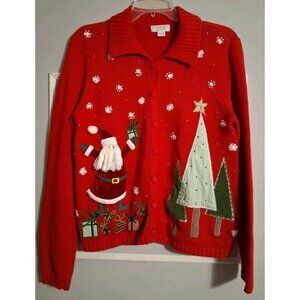Christopher & Banks Christmas Santa Cardigan Cardigan Sweater Button Up Size L
